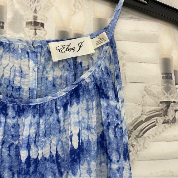 Eliza J Size 14 Blue White Tie Dye Halter Neck Sleeveless Trapeze Pockets Dress - Picture 13 of 13